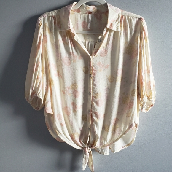 Free People Celia Floral Semi-Sheer Blouse, Size Large - Picture 2 of 12